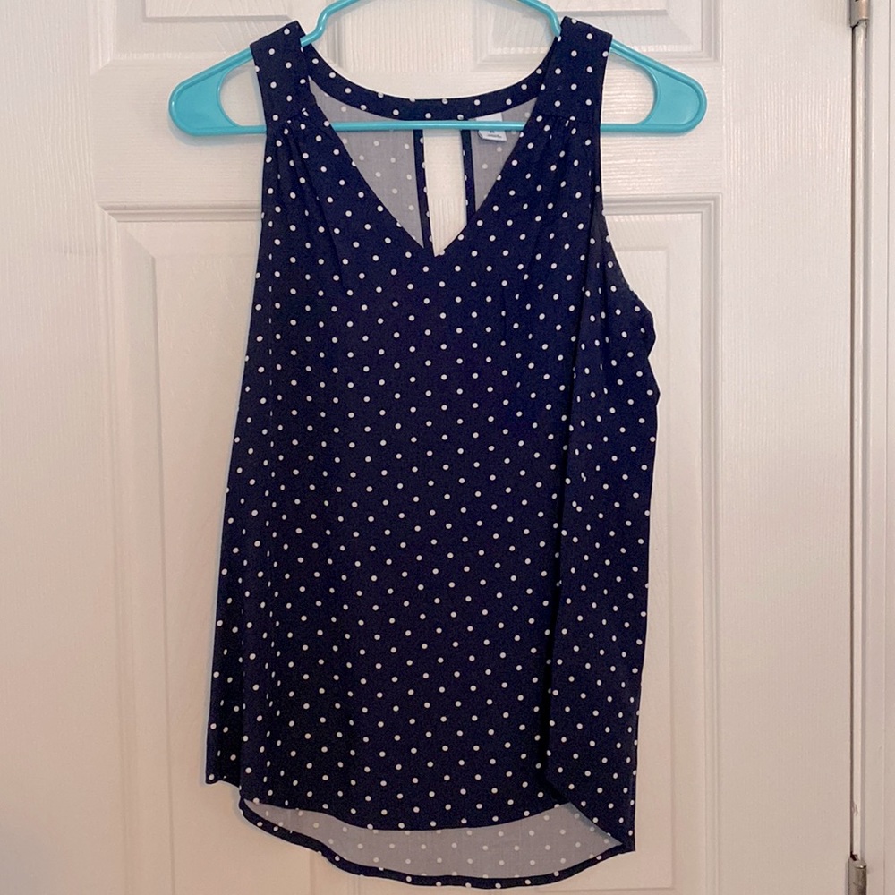 Old Navy, Navy Blue polka-dots, V-Neck Tank, Key Hole Back